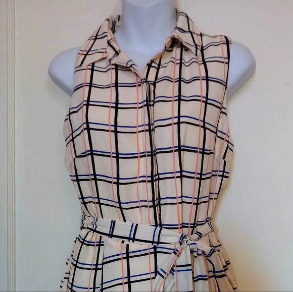 🛍️ BUNDLE ONLY🛍️Banana Republic Ivory and Navy Plaid Midi Dress - Picture 5 of 8